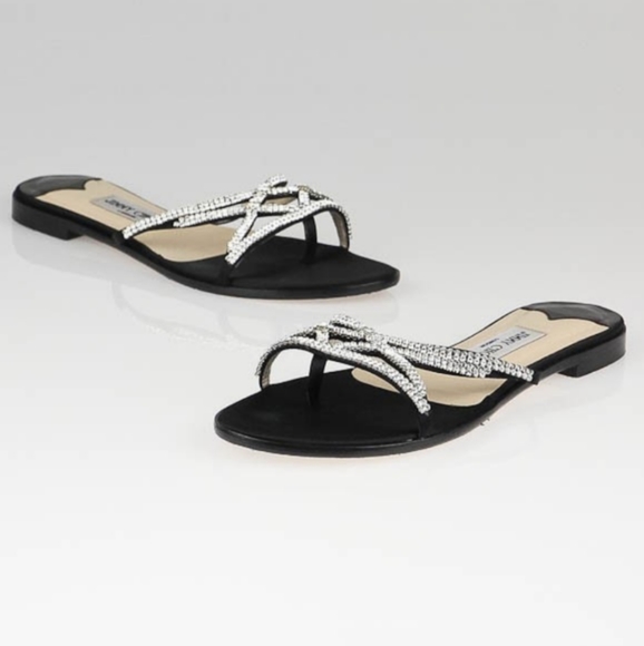 Jimmy Choo Shoes - Jimmy Choo Black Satin crystal choi flat